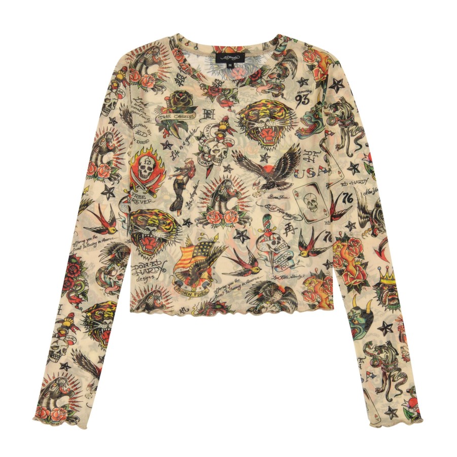 Women Ed Hardy | Mesh Flashboard Long Sleeve Multi