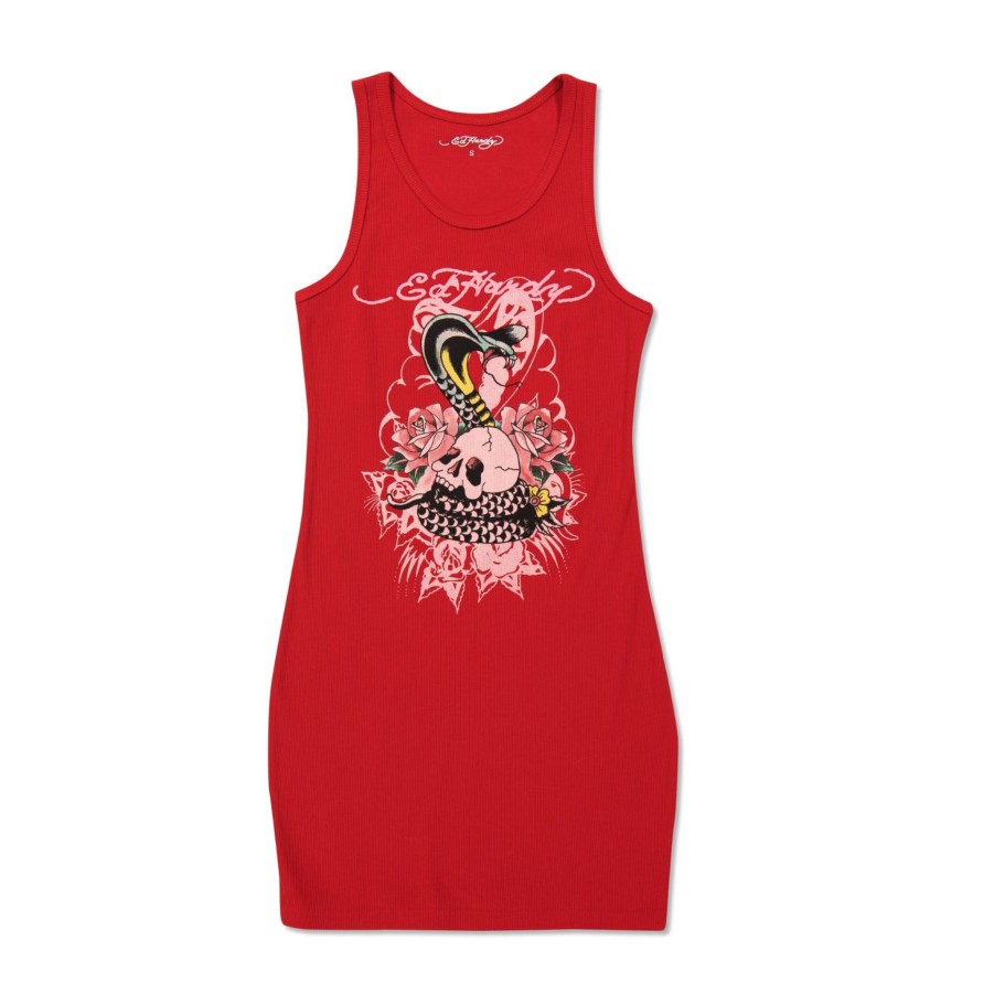 Women Ed Hardy | Cobra Rib Tank Dress Red