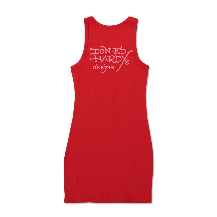 Women Ed Hardy | Cobra Rib Tank Dress Red