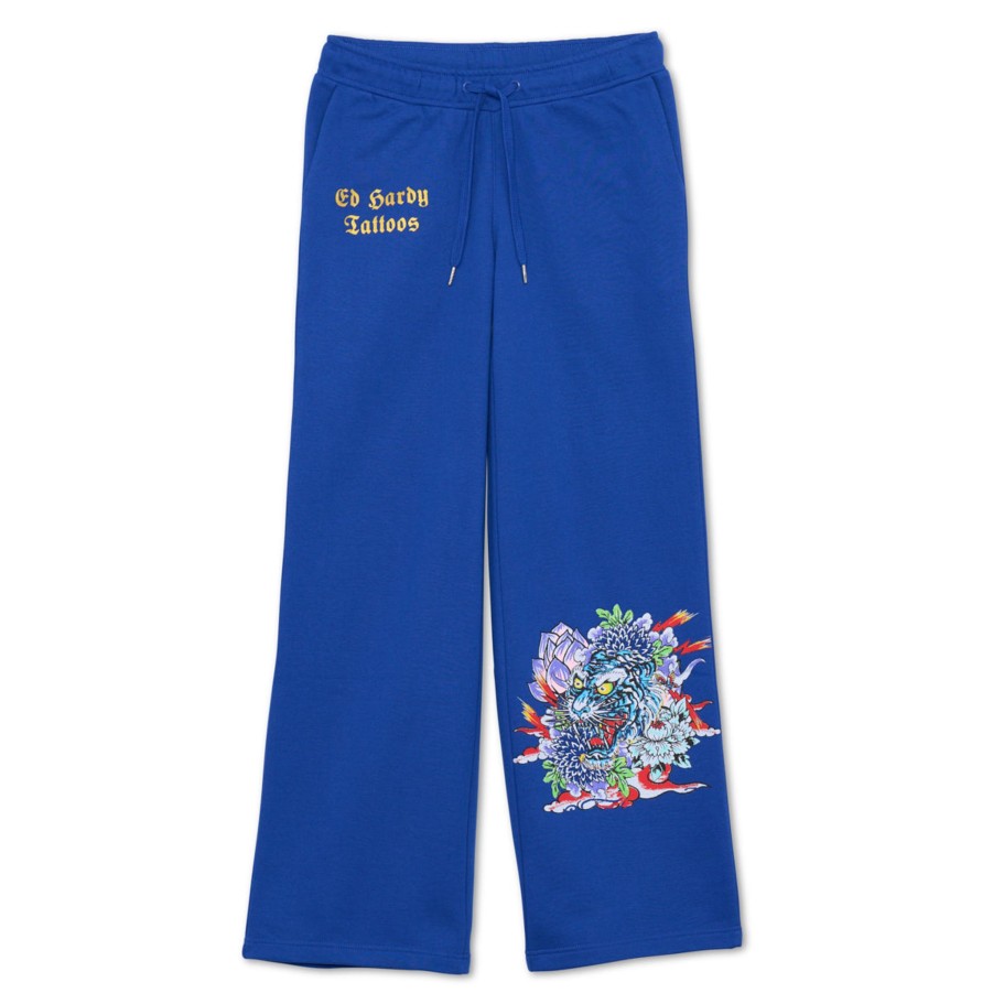 Women Ed Hardy | Tiger Lotus Flare Sweatpants Cobalt