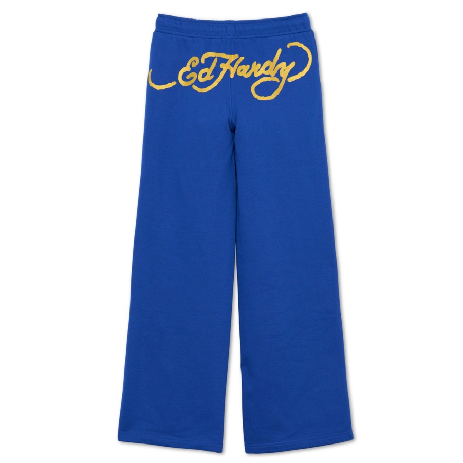 Women Ed Hardy | Tiger Lotus Flare Sweatpants Cobalt