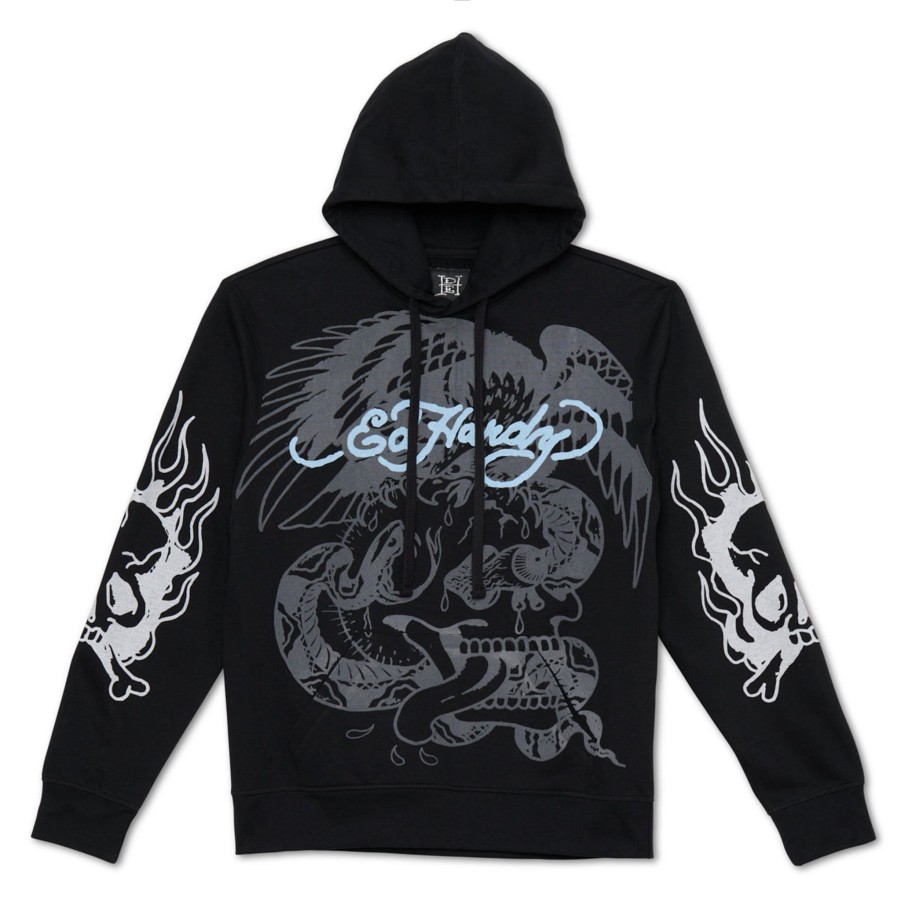 Men Ed Hardy | Flaming Skull Hoodie Black