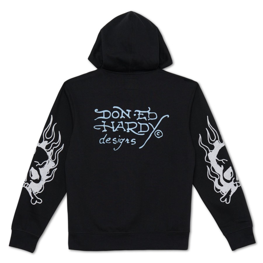 Men Ed Hardy | Flaming Skull Hoodie Black