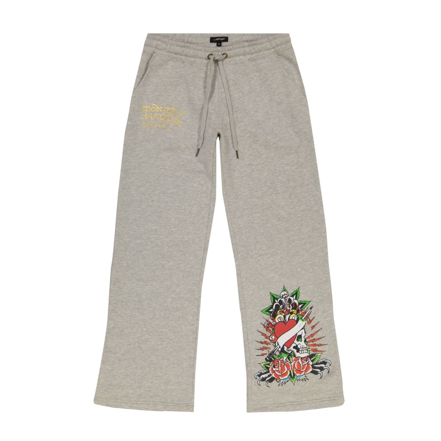 Women Ed Hardy | Heart Roses Flared Sweatpant Heather Grey