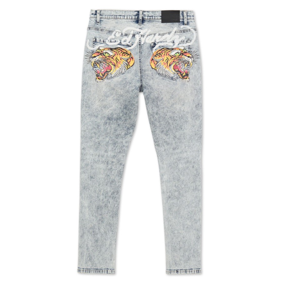 Men Ed Hardy | Screaming Tiger Slim Skinny Jean Destructed Acid