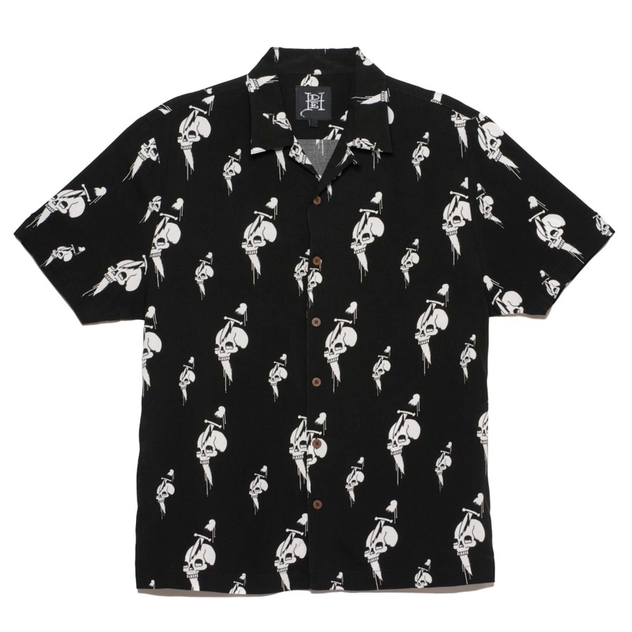 Men Ed Hardy | Dripping Skulls Camp Shirt Black