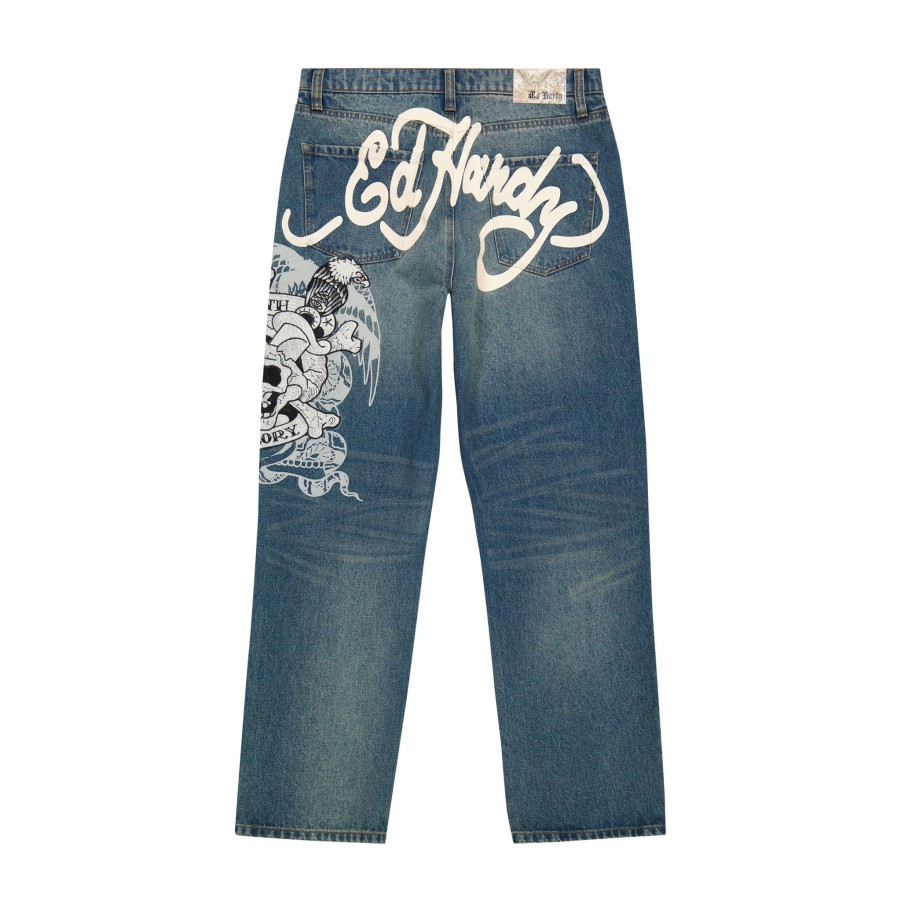 Men Ed Hardy | Dg Skull Loose Fit Jean Medium Tint