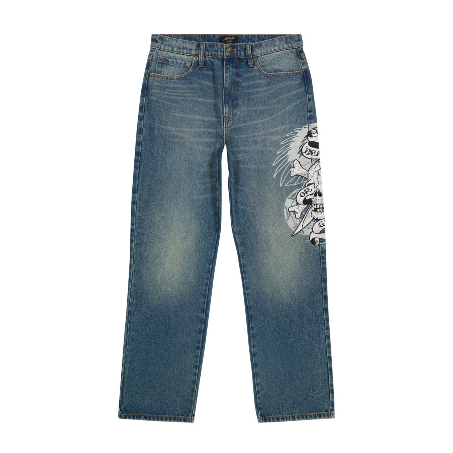 Men Ed Hardy | Dg Skull Loose Fit Jean Medium Tint