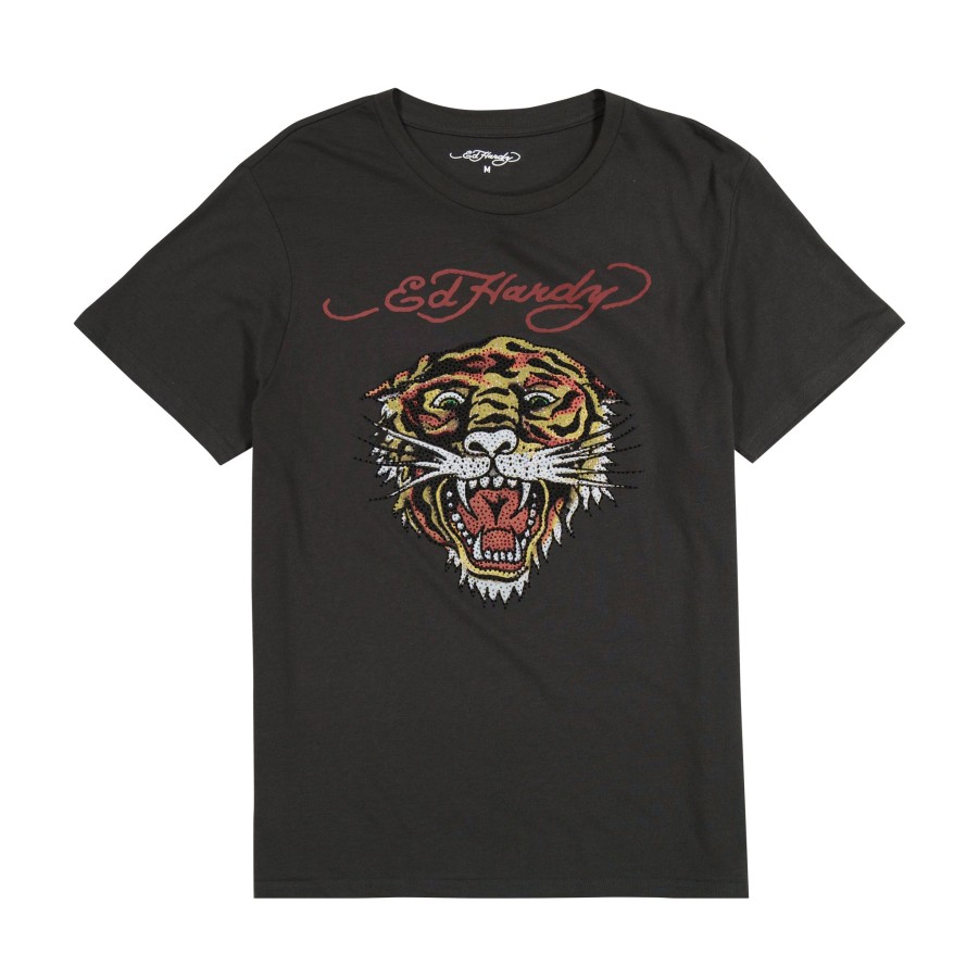 Men Ed Hardy | Rhinestone Tiger Tee Black