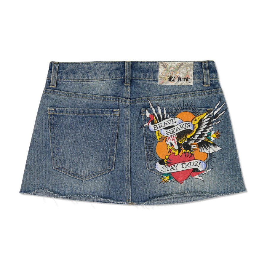 Women Ed Hardy | Brave Eagle Mini Denim Skirt Light Wash