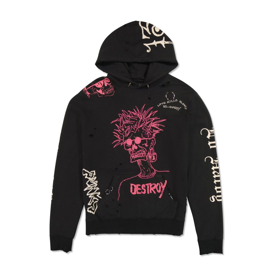 Men Ed Hardy | Destroy Skele Hoodie Black