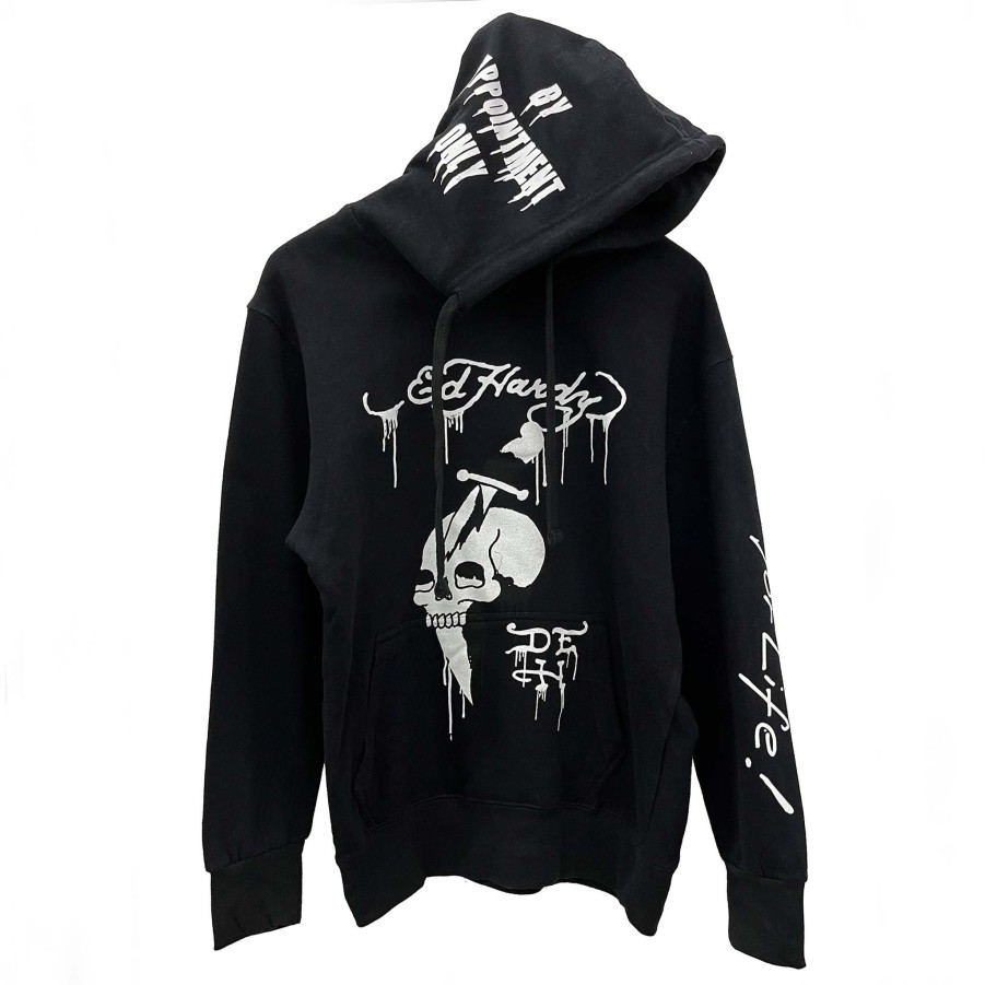 Men Ed Hardy | Ed Hardy Dripping Skull Hoodie Black