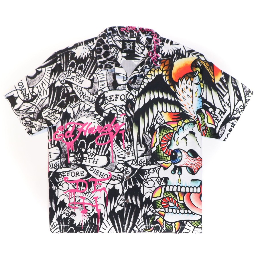 Men Ed Hardy | Battle Skull Boxy Camp Shirt Multi