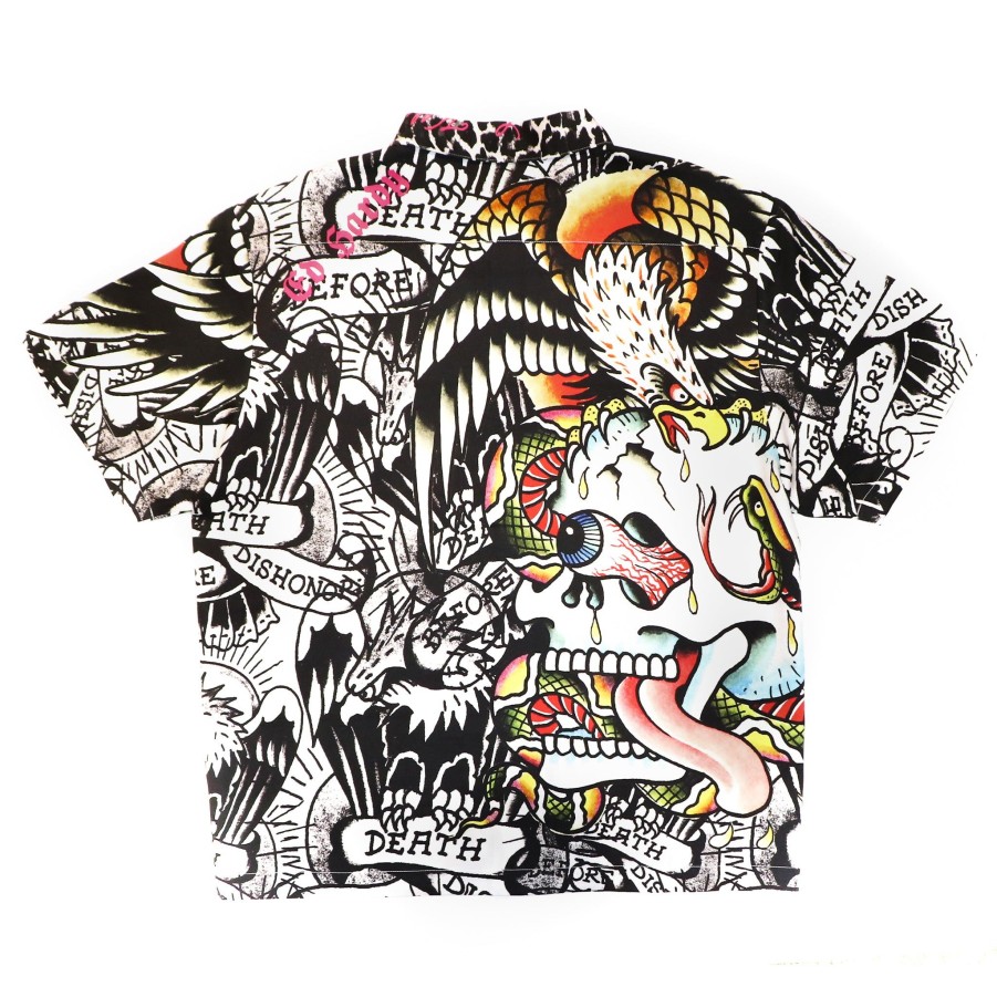 Men Ed Hardy | Battle Skull Boxy Camp Shirt Multi