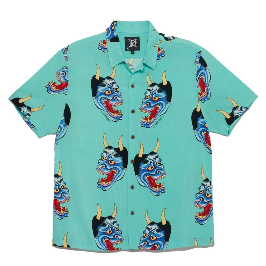 Men Ed Hardy | Devil Face Camp Shirt Aqua