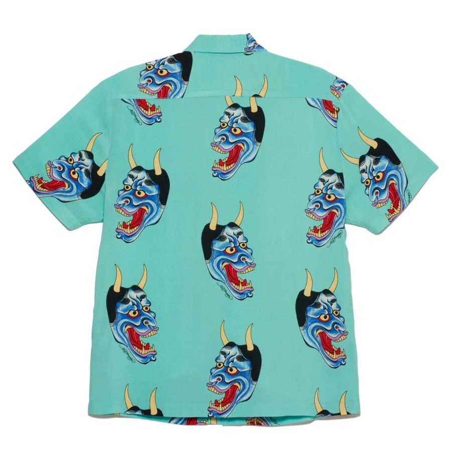 Men Ed Hardy | Devil Face Camp Shirt Aqua