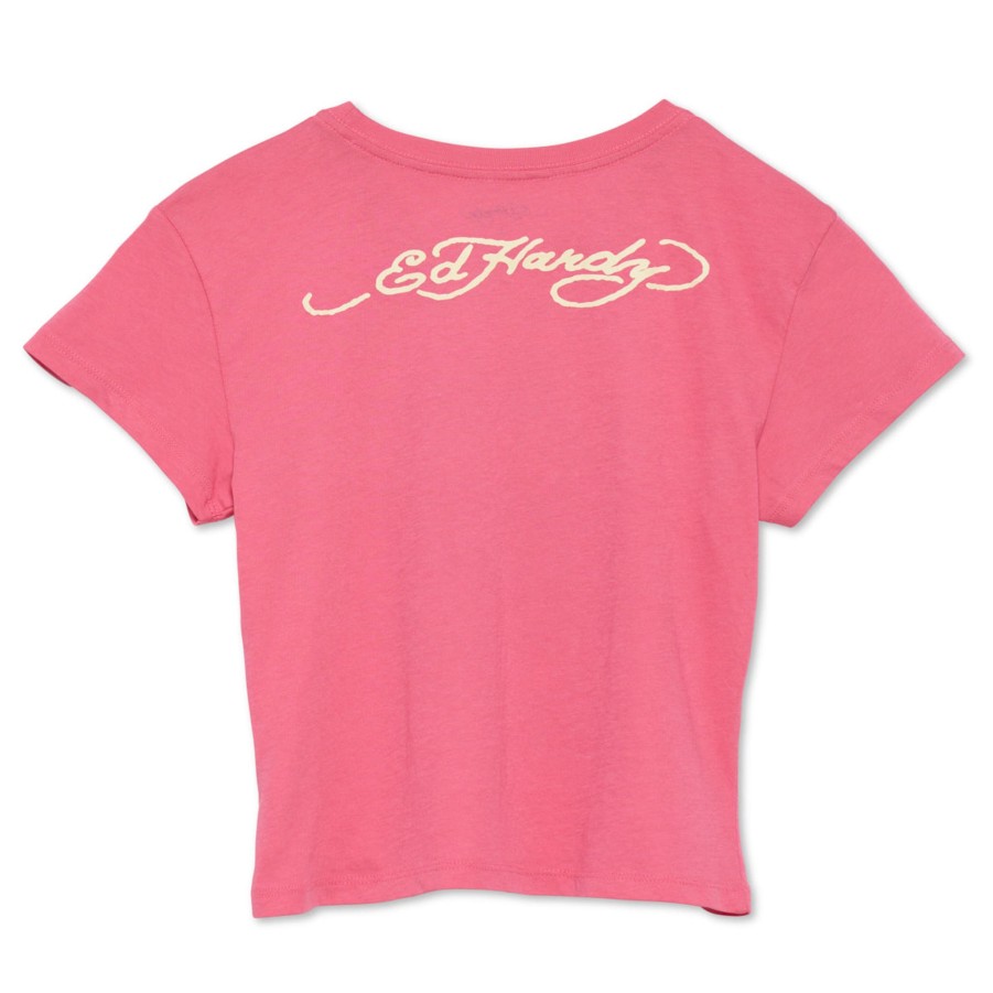 Women Ed Hardy | Flaming Rose Y2K Tee Pink