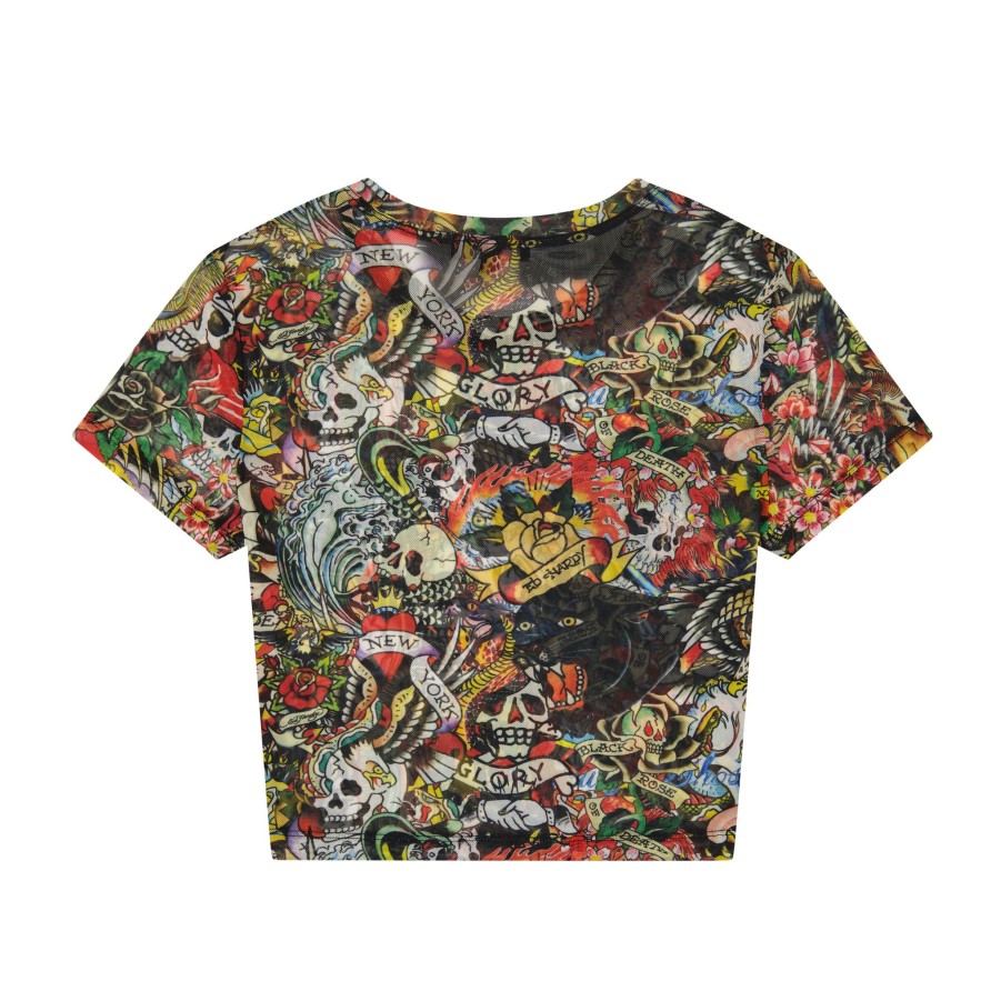 Women Ed Hardy | Mesh Flash Mix Baby Tee Multi