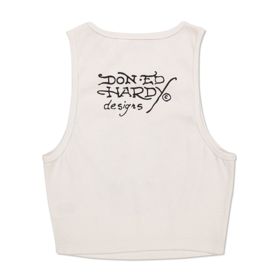 Women Ed Hardy | Koi Fish Rib Knit Tank White