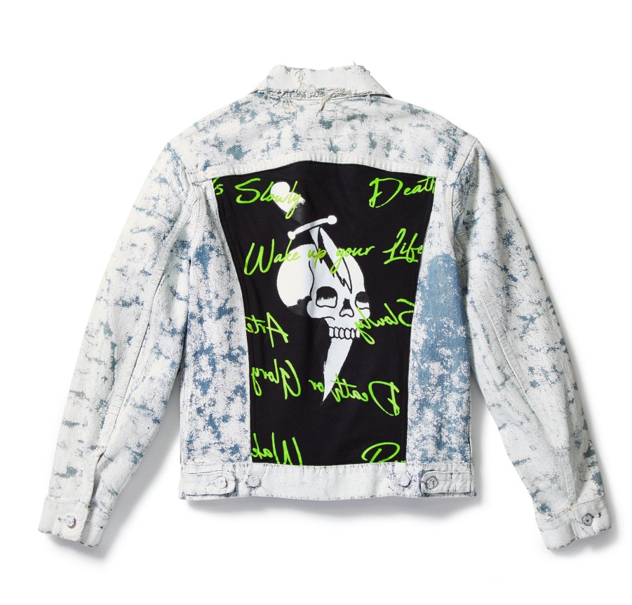 Men Ed Hardy | Skull Dagger Painted Denim Jacket White