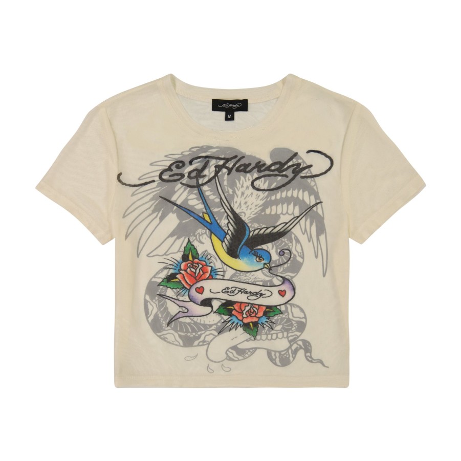 Baby Ed Hardy | Mesh Swallow Baby Tee Ivory