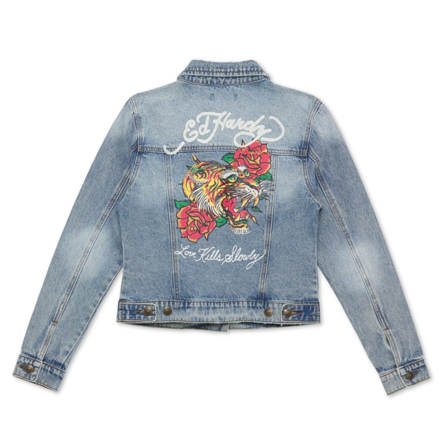 Women Ed Hardy | Screaming Tiger Denim Jacket Light Acid