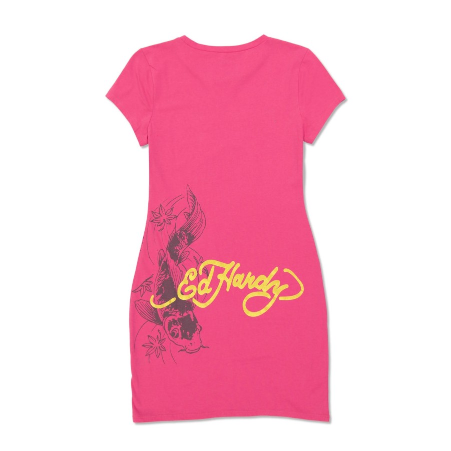 Women Ed Hardy | Koi Fish Baby Tee Dress Hot Pink