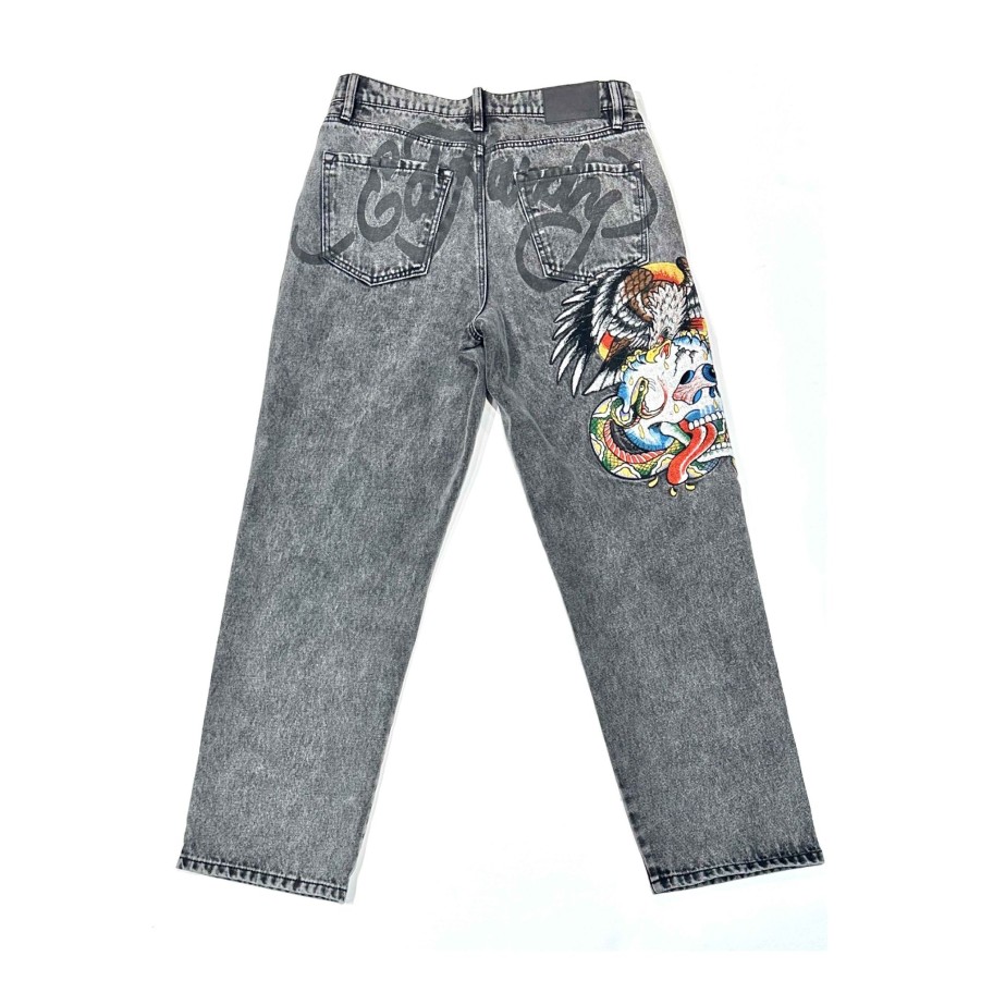 Men Ed Hardy | Battle Skull Loose Fit Jean Grey Acid