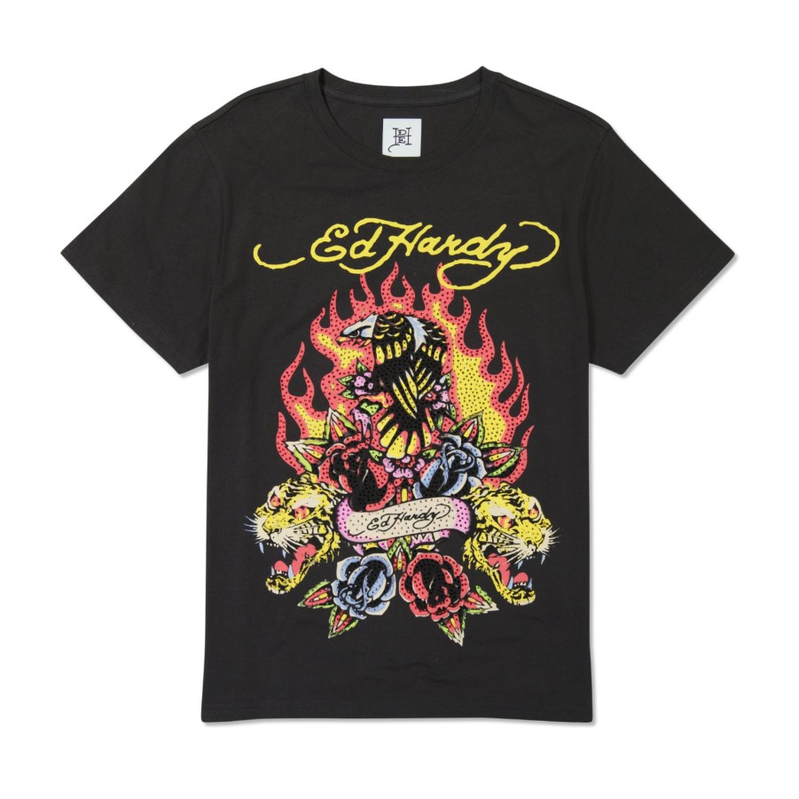 Men Ed Hardy | Rhinestone Fire Bird Faded Black