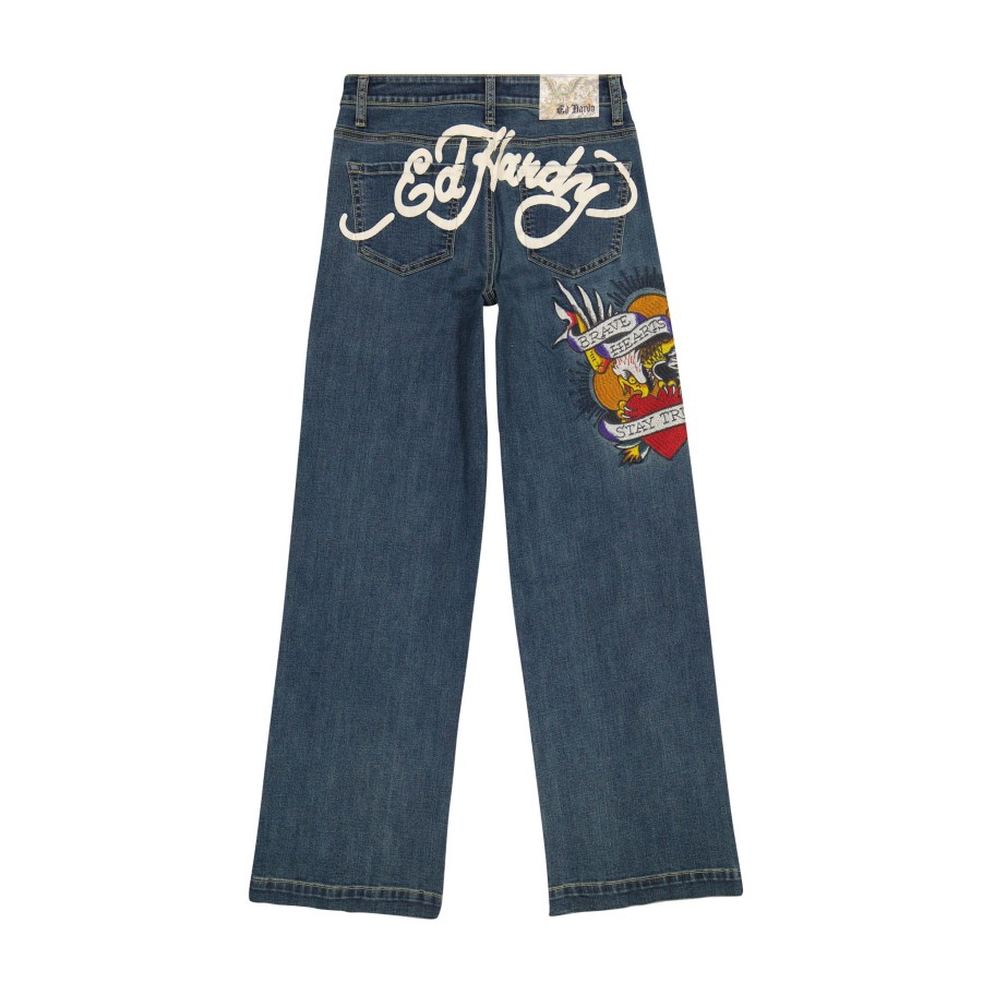 Women Ed Hardy | Brave Eagle Wide Leg Jean Med Vintage