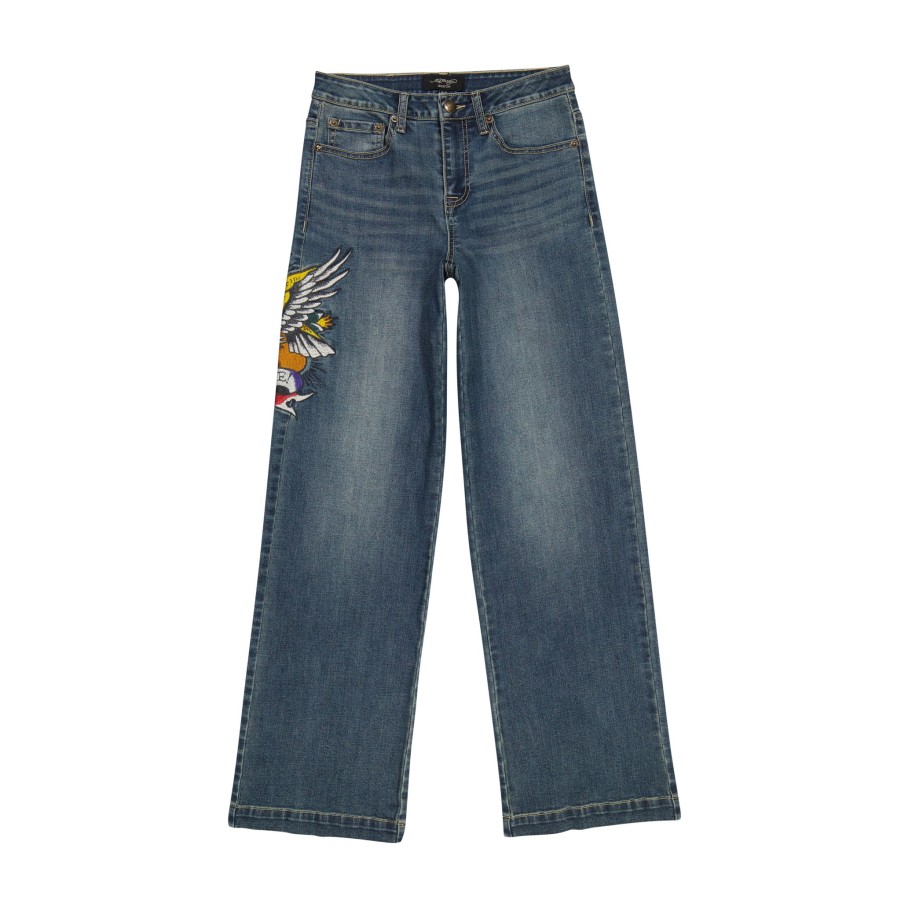 Women Ed Hardy | Brave Eagle Wide Leg Jean Med Vintage