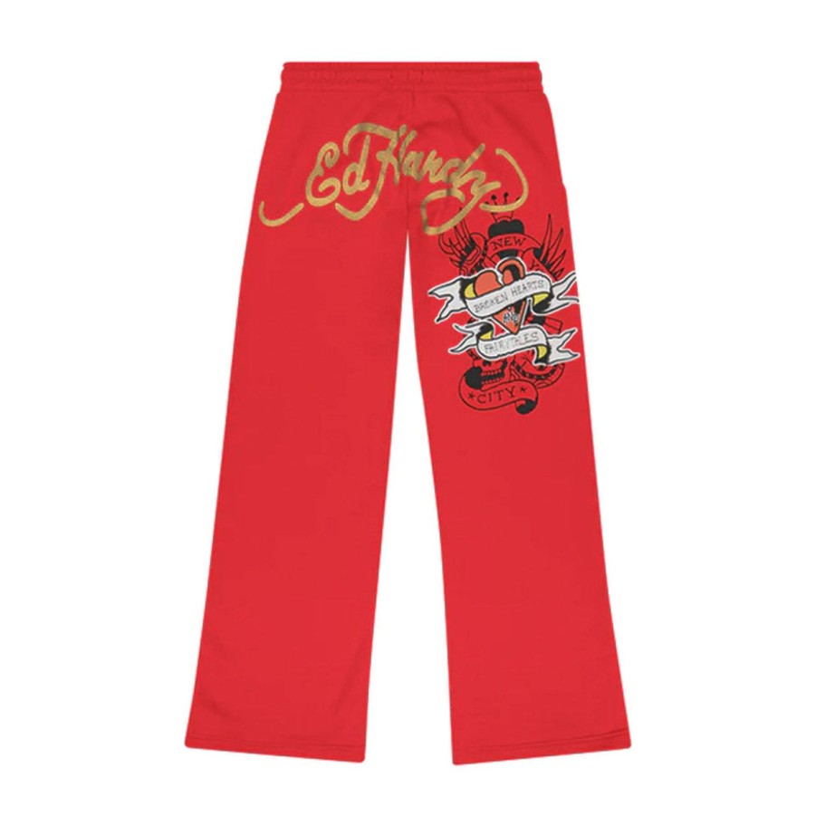 Women Ed Hardy | Broken Hearts Flared Sweatpant Cherry