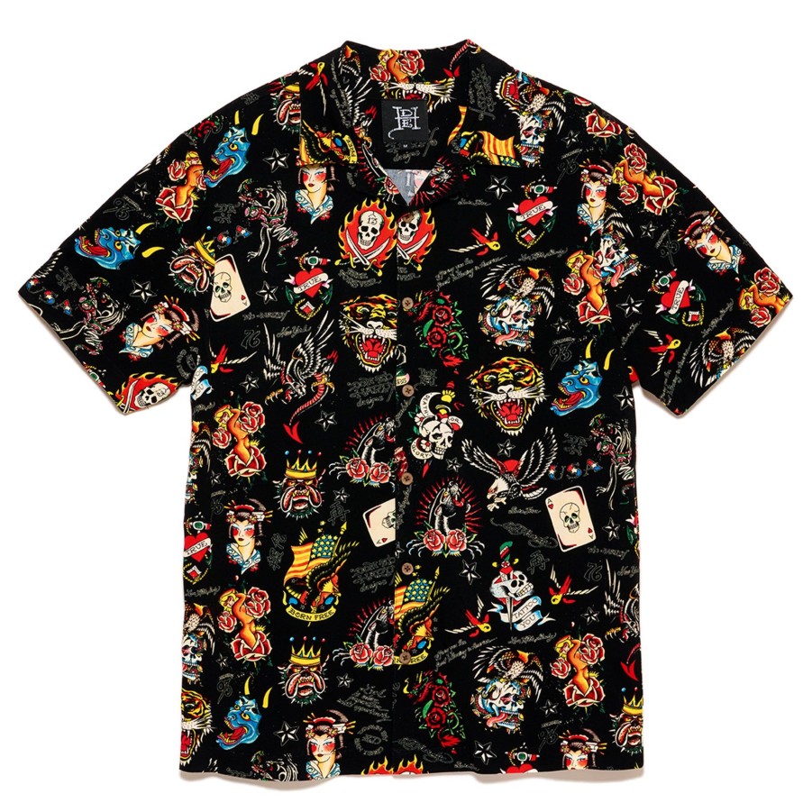 Men Ed Hardy | Flashboard Camp Shirt Black