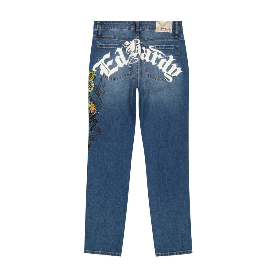 Men Ed Hardy | Panther Snake Slim Taper Jean Medium Tint