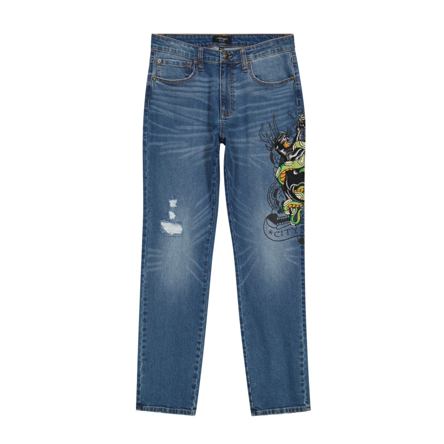 Men Ed Hardy | Panther Snake Slim Taper Jean Medium Tint