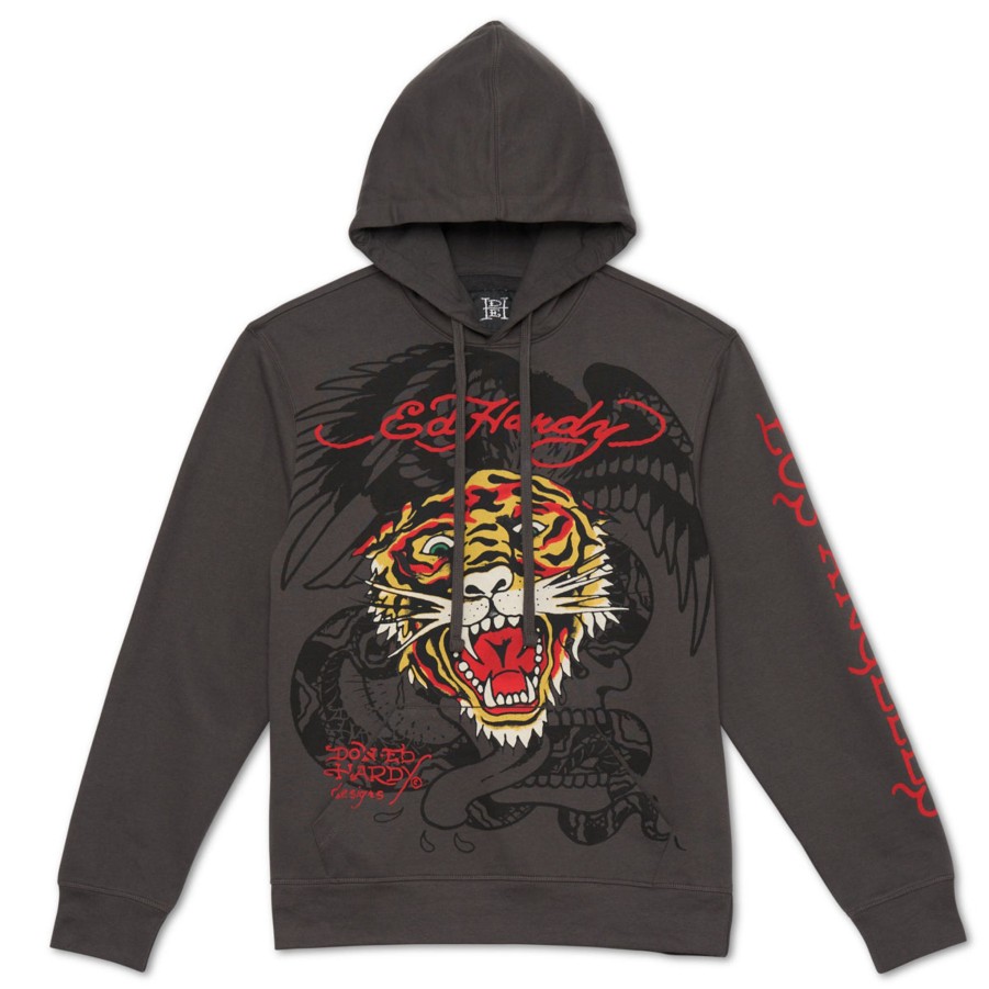 Men Ed Hardy | Retro Tiger Hoodie Charcoal