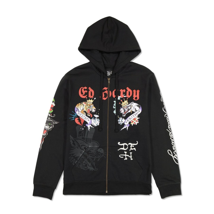 Men Ed Hardy | Tiger Panther Hoodie Black