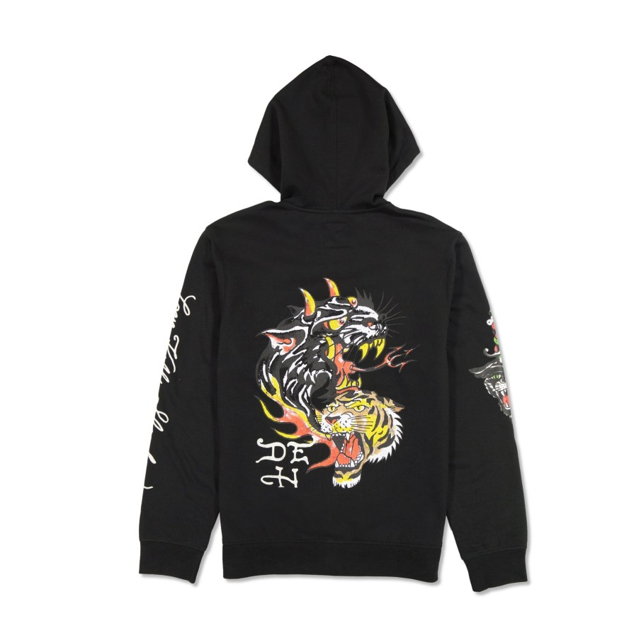 Men Ed Hardy | Tiger Panther Hoodie Black