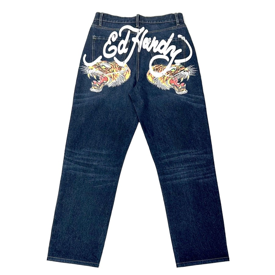 Men Ed Hardy | Tiger Heads Loose Fit Jean Baked Raw