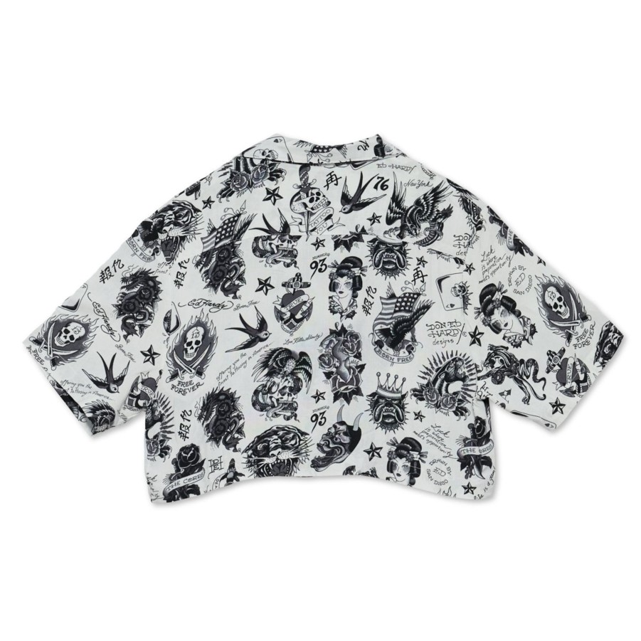 Women Ed Hardy | Flashboard Cropped Camp Shirt (Wh) White