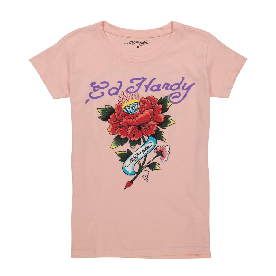 Women Ed Hardy | Diamond Flower Fitted Tee Pink