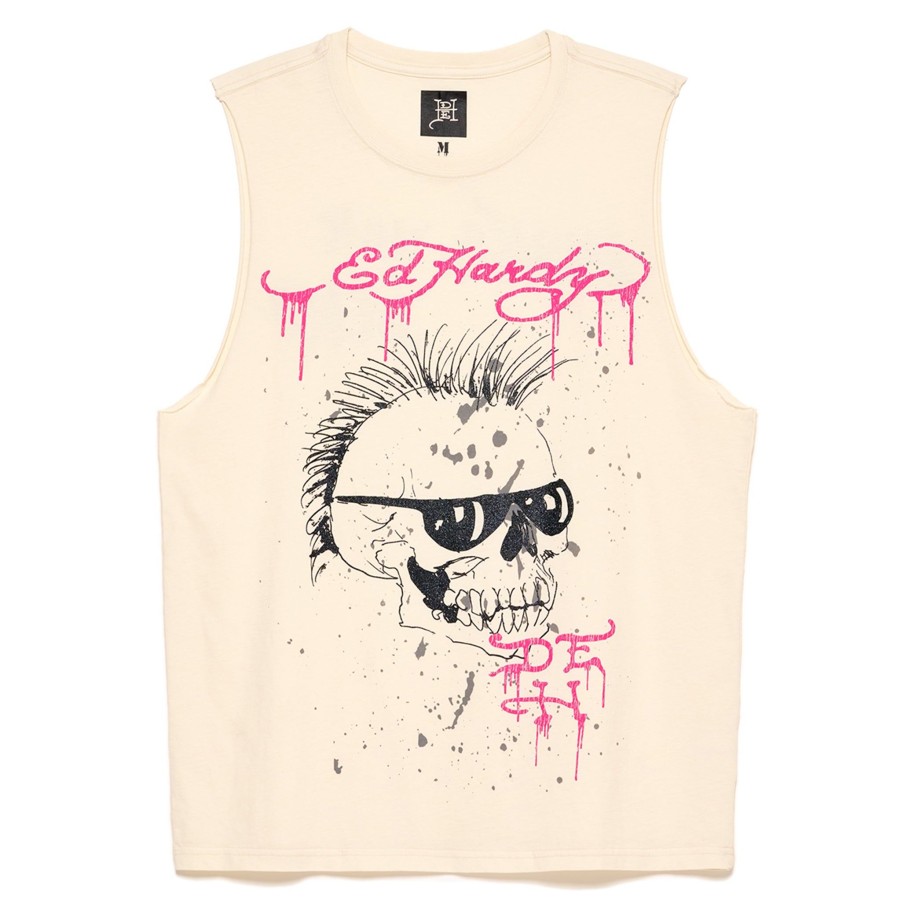 Men Ed Hardy | Punk Skull Cut Off Tee Ivory