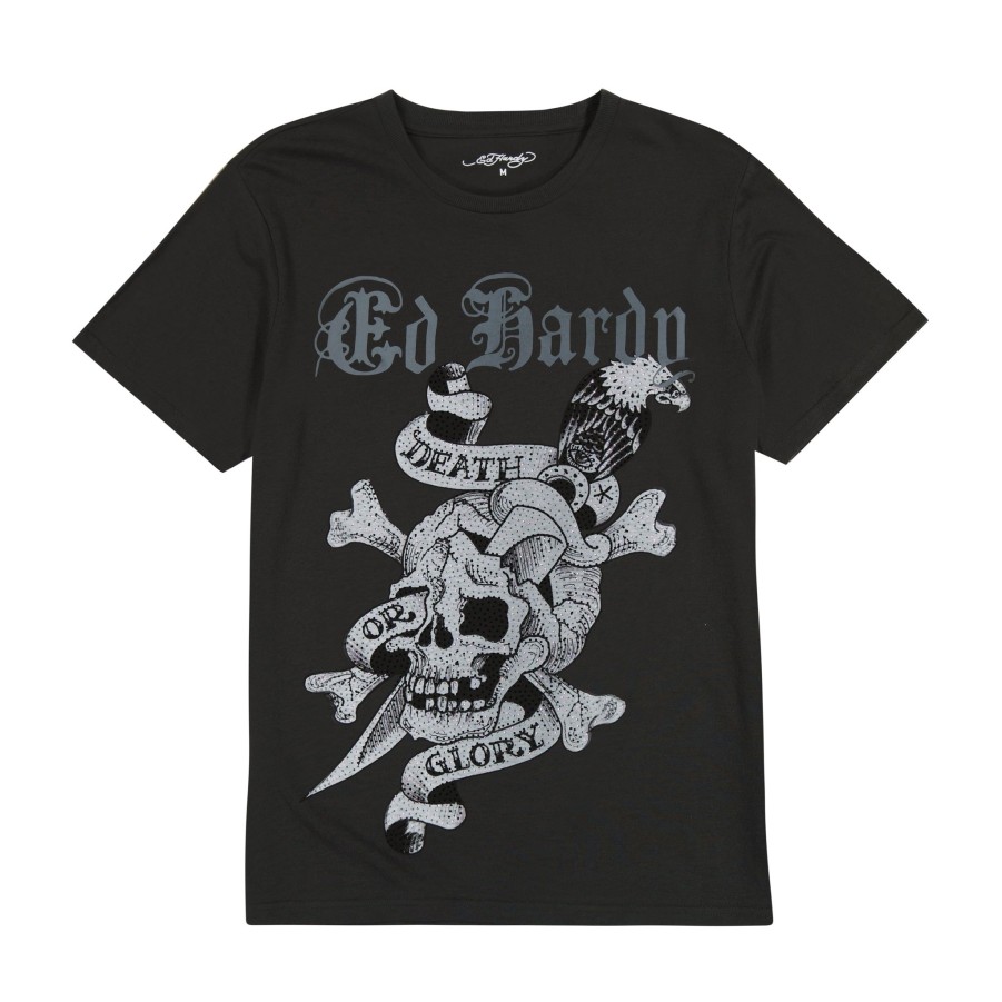 Men Ed Hardy | Rhinestone Dg Skull Tee Charcoal