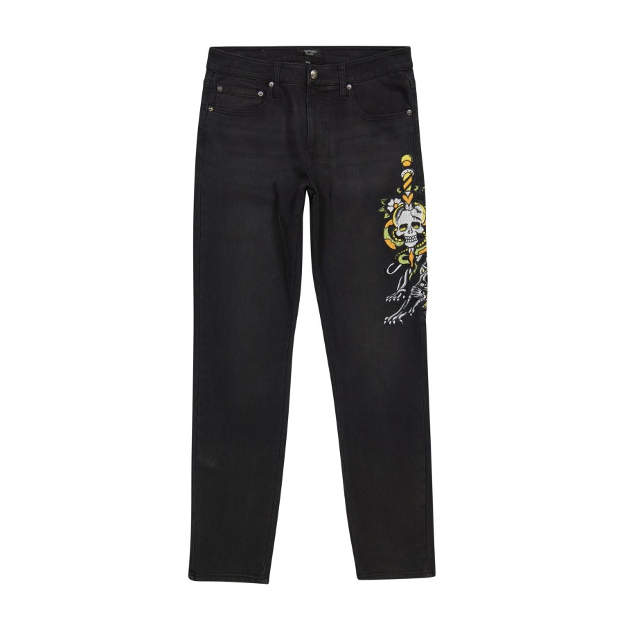 Men Ed Hardy | Dagger Skull Slim Taper Jean Black