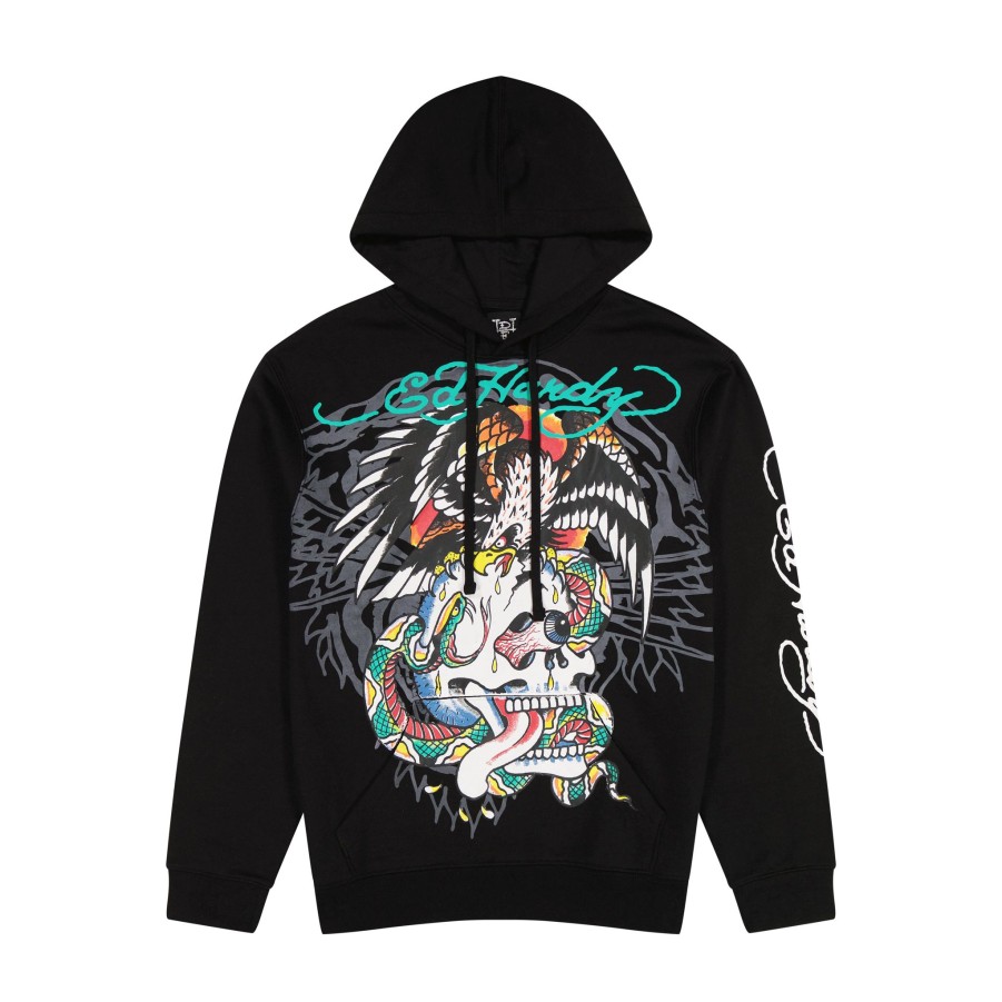 Men Ed Hardy | Battle Skull Pullover Hoodie Black