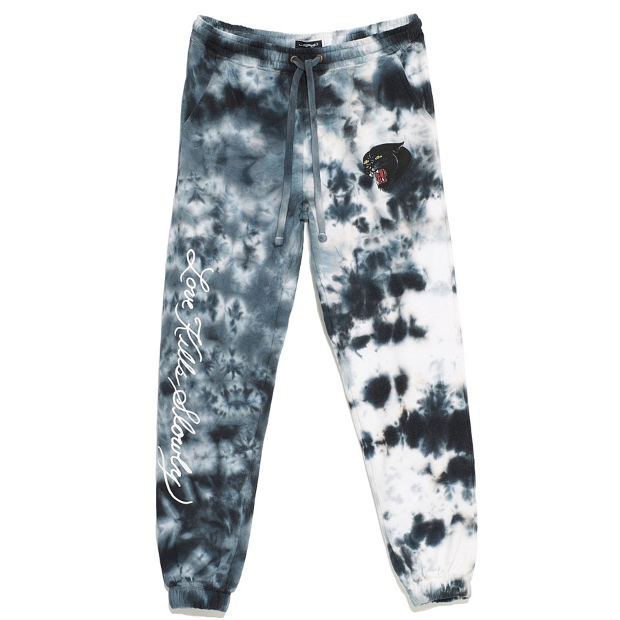 Women Ed Hardy | Womens "Panther Head" Fleece Sweatpant Black White