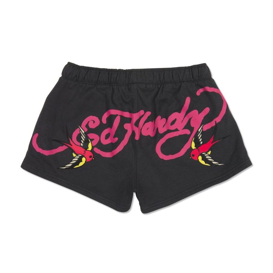 Women Ed Hardy | Tiger Swallow Fleece Sweatshort Black