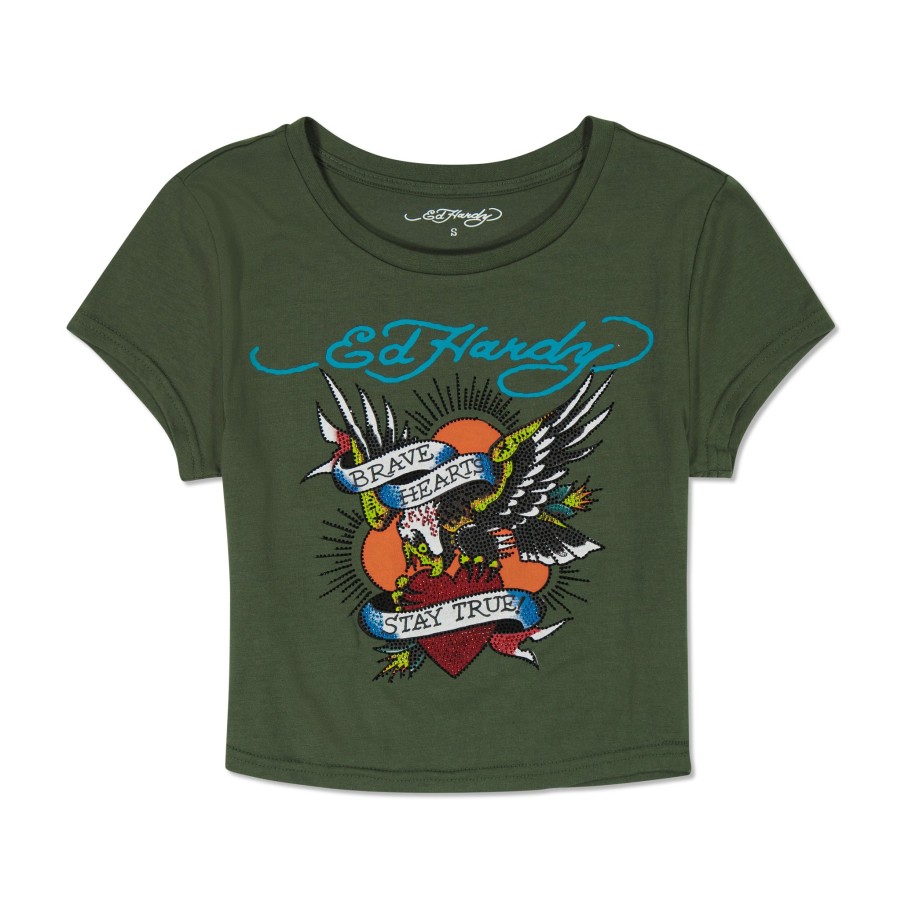 Baby Ed Hardy | Brave Eagle Rhinestone Baby Tee Olive