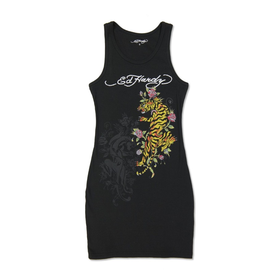 Women Ed Hardy | Tiger Rib Tank Dress Black