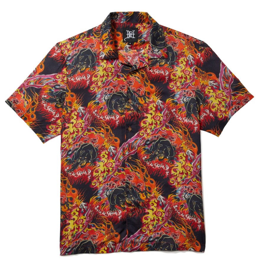 Men Ed Hardy | Printed Camp Ss Shirt Fire Panther